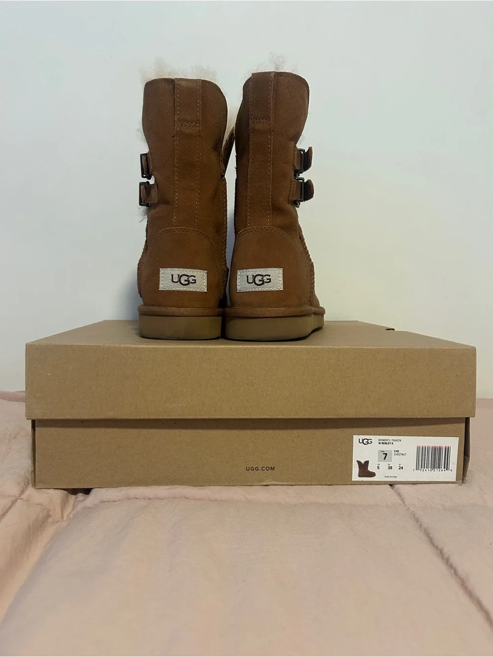 UGG Women's Renley II Chestnut Suede Buckle Boots Size 7 - Picture 3 of 7